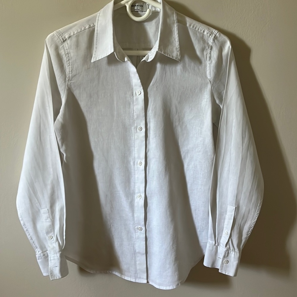 Babaton Linen/Cotton Blend White Button Down Shirt, size Small